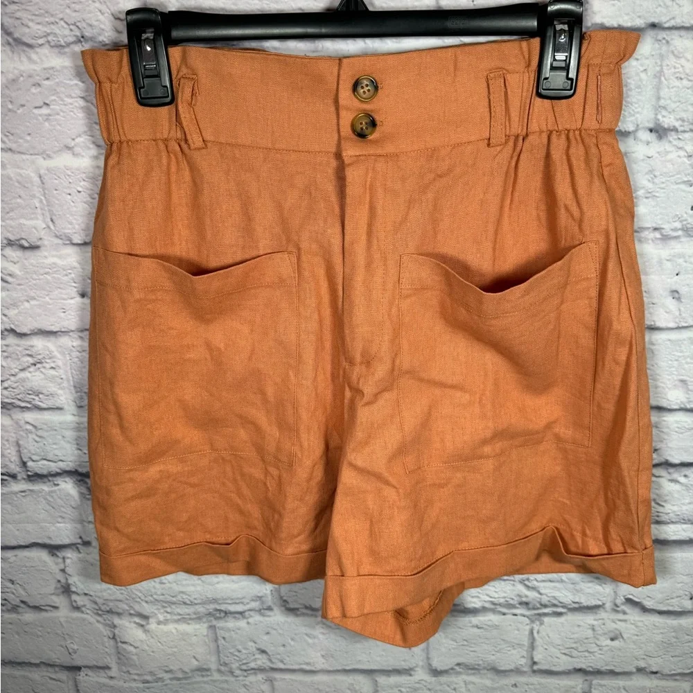 Crosby The Waist paper bag linen blend shorts orange fall color‎ women size 4